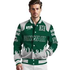 customized hawaii rainbow warriors fire graphic green jacket high quality