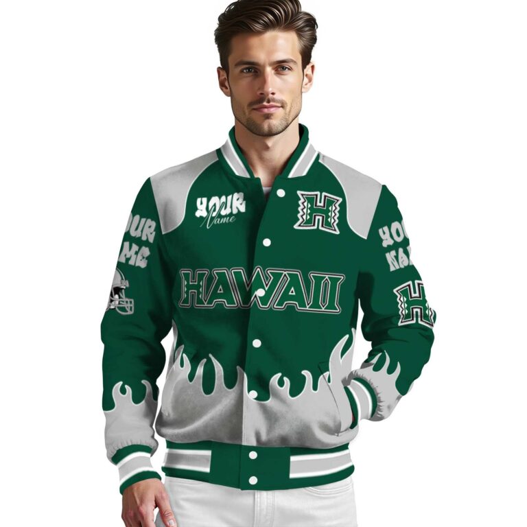 customized hawaii rainbow warriors fire graphic green jacket high quality