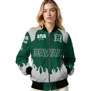 customized hawaii rainbow warriors fire graphic green jacket latest model