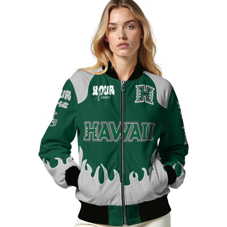 customized hawaii rainbow warriors fire graphic green jacket latest model