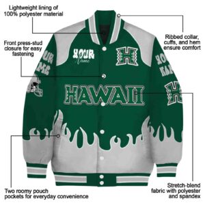 customized hawaii rainbow warriors fire graphic green jacket new arrival