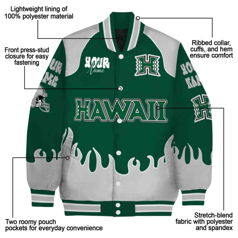 customized hawaii rainbow warriors fire graphic green jacket new arrival