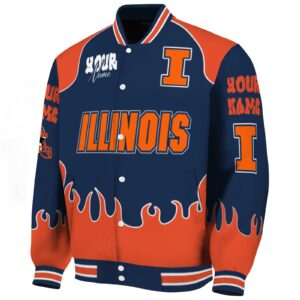 customized illinois fighting illini fire graphic blue jacket best selling