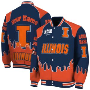 customized illinois fighting illini fire graphic blue jacket fashion forward