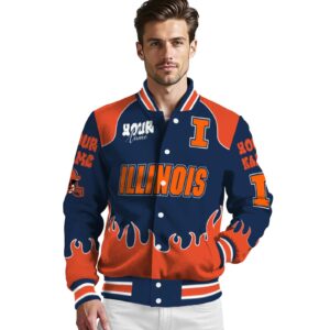 customized illinois fighting illini fire graphic blue jacket high quality