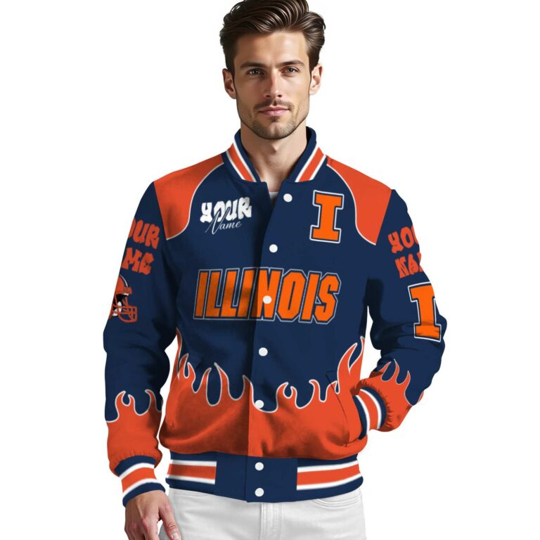 customized illinois fighting illini fire graphic blue jacket high quality