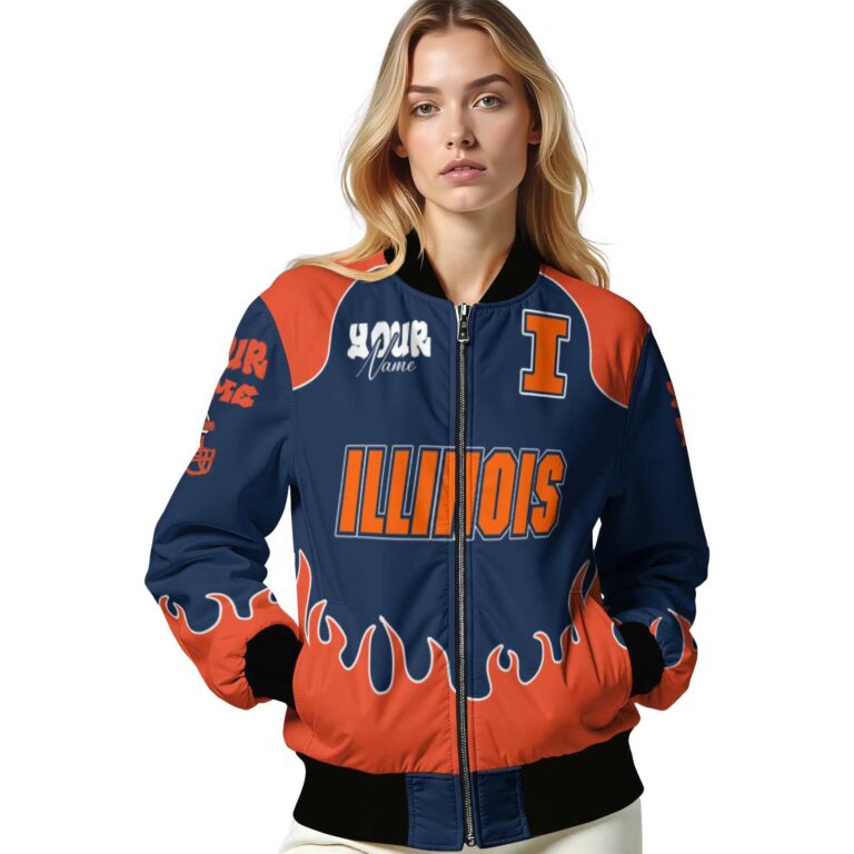 customized illinois fighting illini fire graphic blue jacket latest model