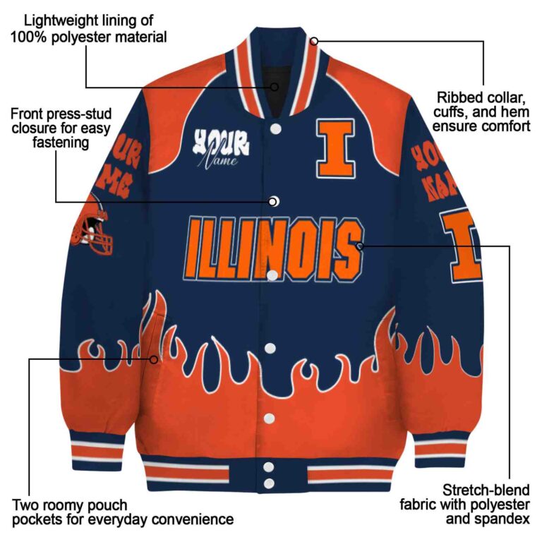 customized illinois fighting illini fire graphic blue jacket new arrival
