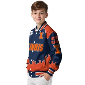 customized illinois fighting illini fire graphic blue jacket trendy