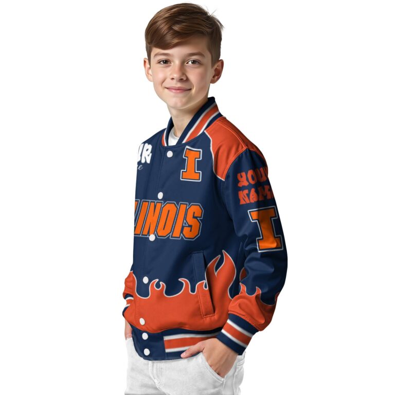 customized illinois fighting illini fire graphic blue jacket trendy