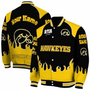 customized iowa hawkeyes fire graphic black jacket fashion forward