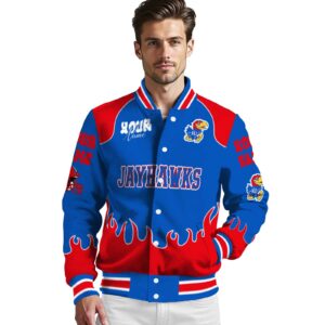 customized kansas jayhawks fire graphic blue jacket high quality
