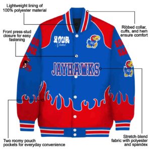 customized kansas jayhawks fire graphic blue jacket new arrival