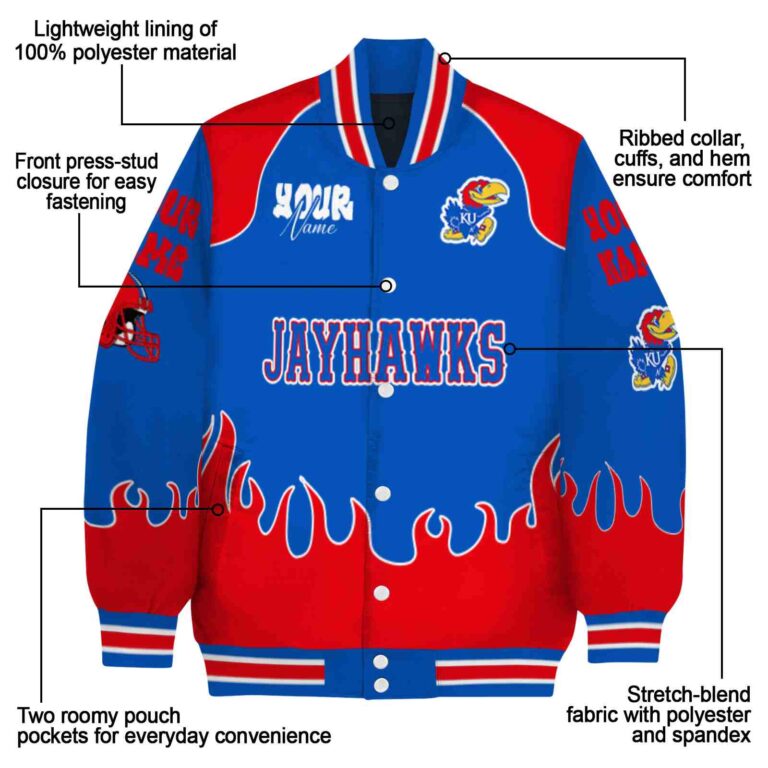 customized kansas jayhawks fire graphic blue jacket new arrival