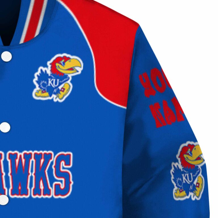 customized kansas jayhawks fire graphic blue jacket premium grade