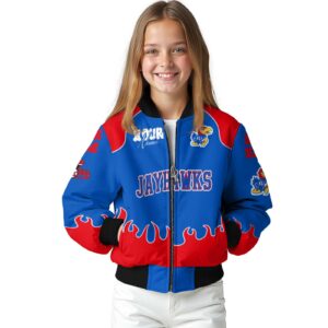 customized kansas jayhawks fire graphic blue jacket top rated