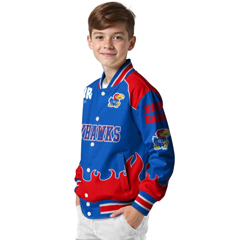customized kansas jayhawks fire graphic blue jacket trendy