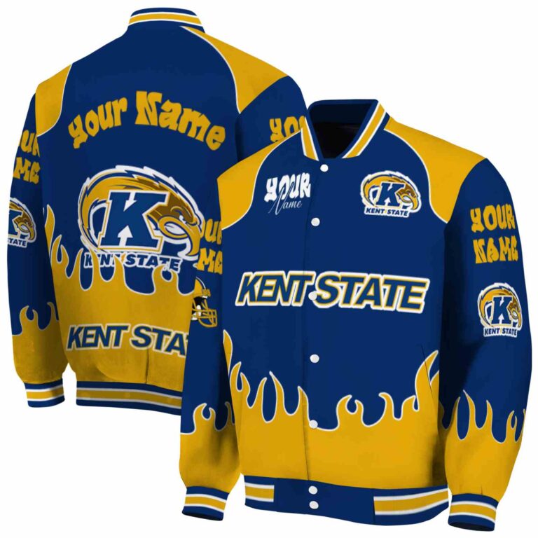 customized kent state golden flashes fire graphic navy blue jacket fashion forward