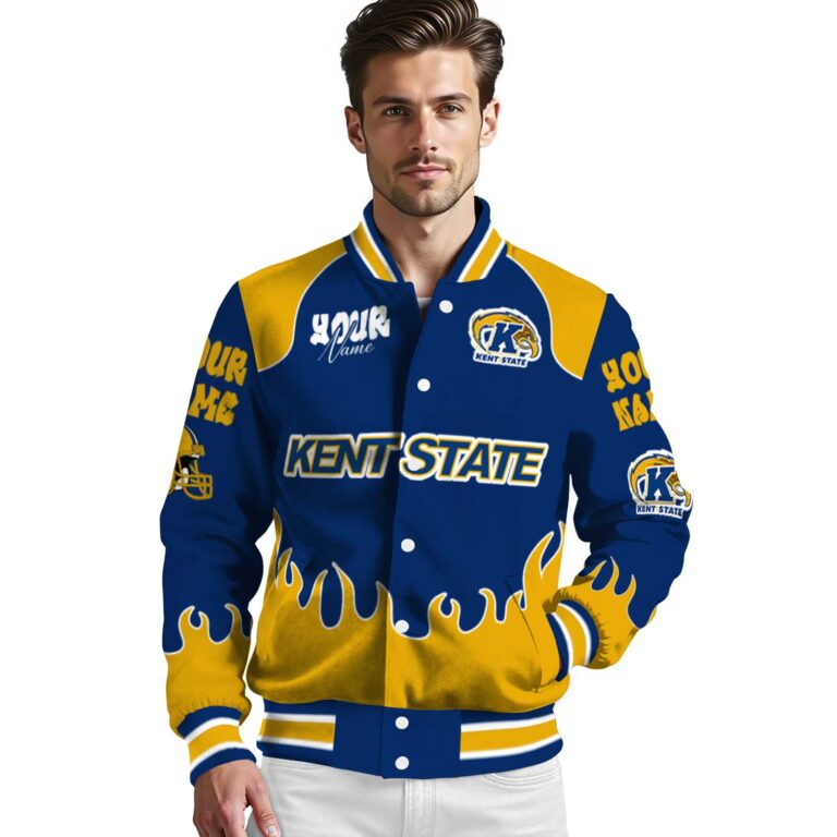 customized kent state golden flashes fire graphic navy blue jacket high quality