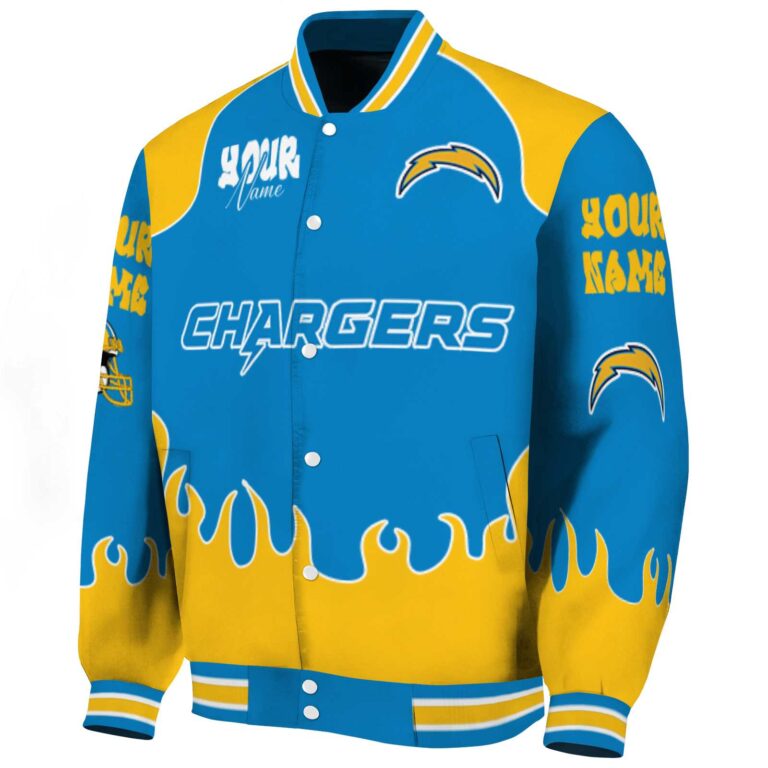 customized los angeles chargers fire graphic blue jacket best selling