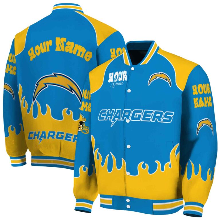 customized los angeles chargers fire graphic blue jacket fashion forward