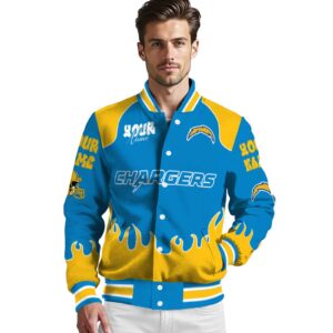 customized los angeles chargers fire graphic blue jacket high quality