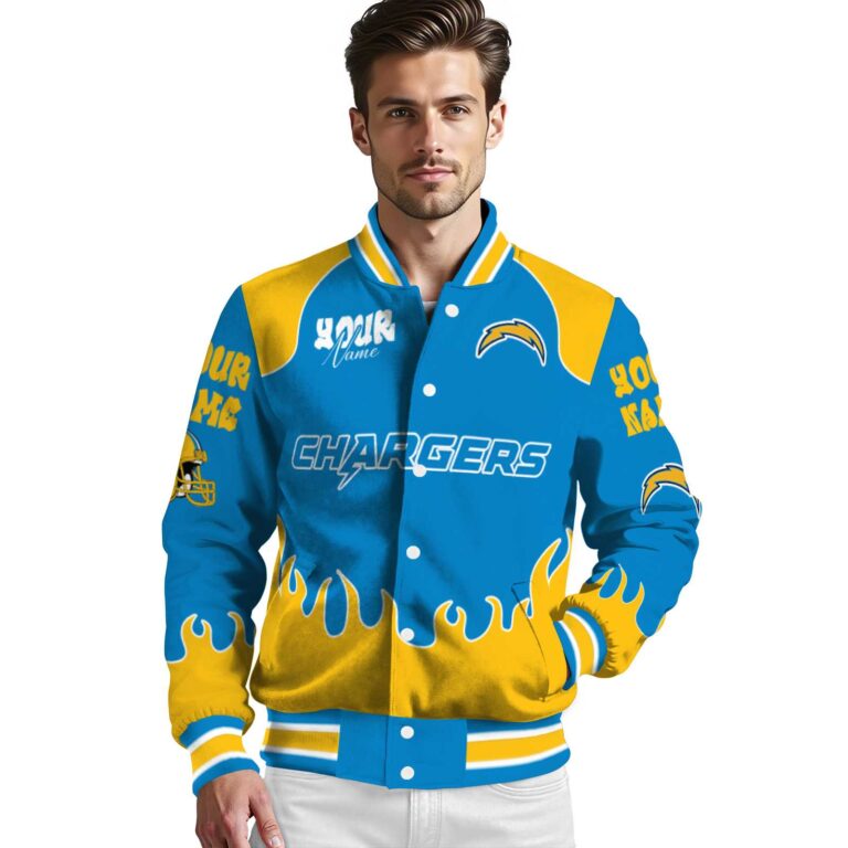 customized los angeles chargers fire graphic blue jacket high quality