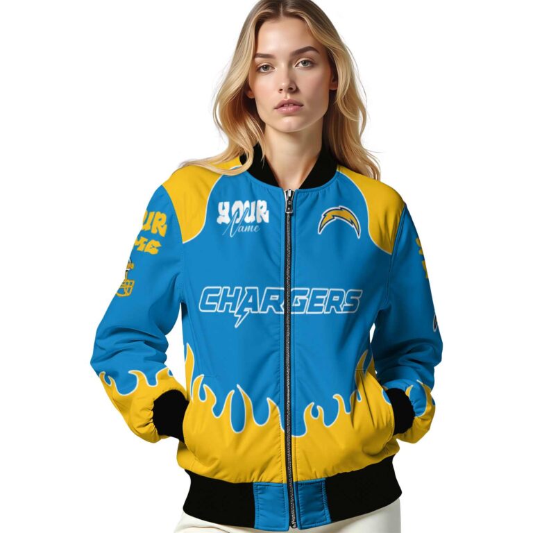 customized los angeles chargers fire graphic blue jacket latest model