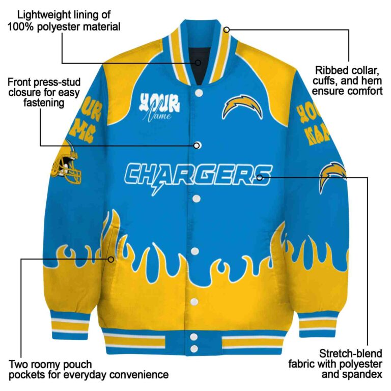 customized los angeles chargers fire graphic blue jacket new arrival