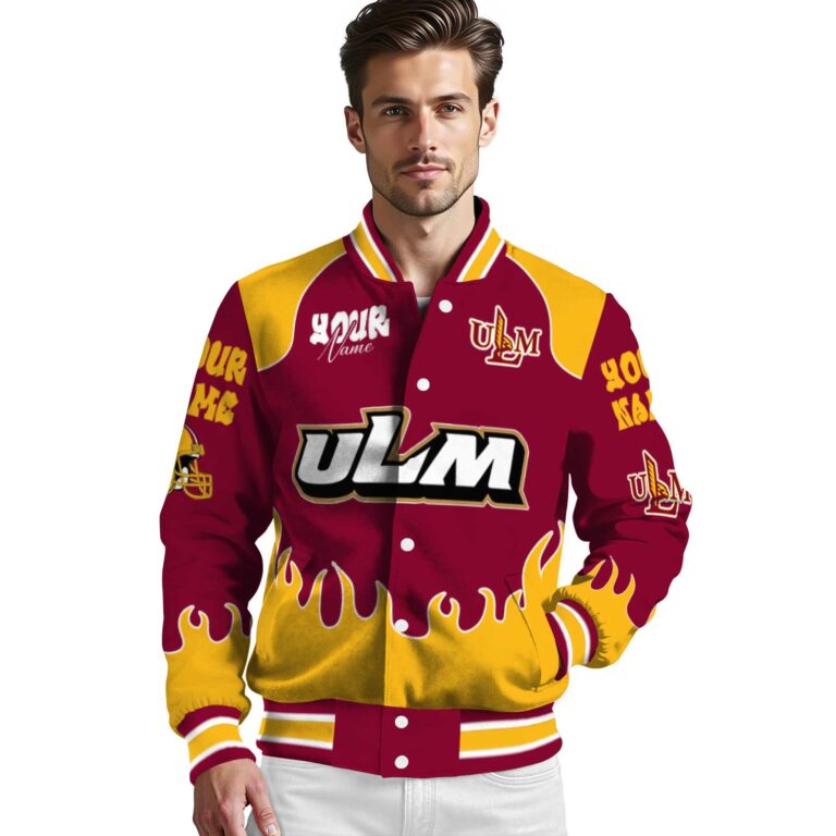 customized louisiana monroe warhawks fire graphic red jacket high quality