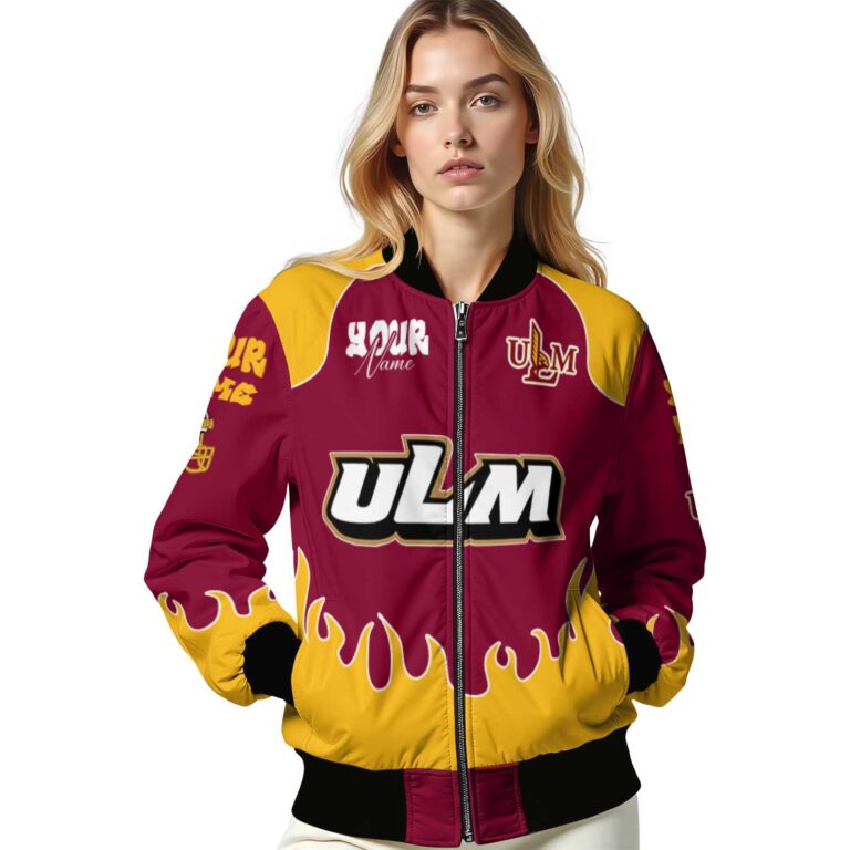 customized louisiana monroe warhawks fire graphic red jacket latest model