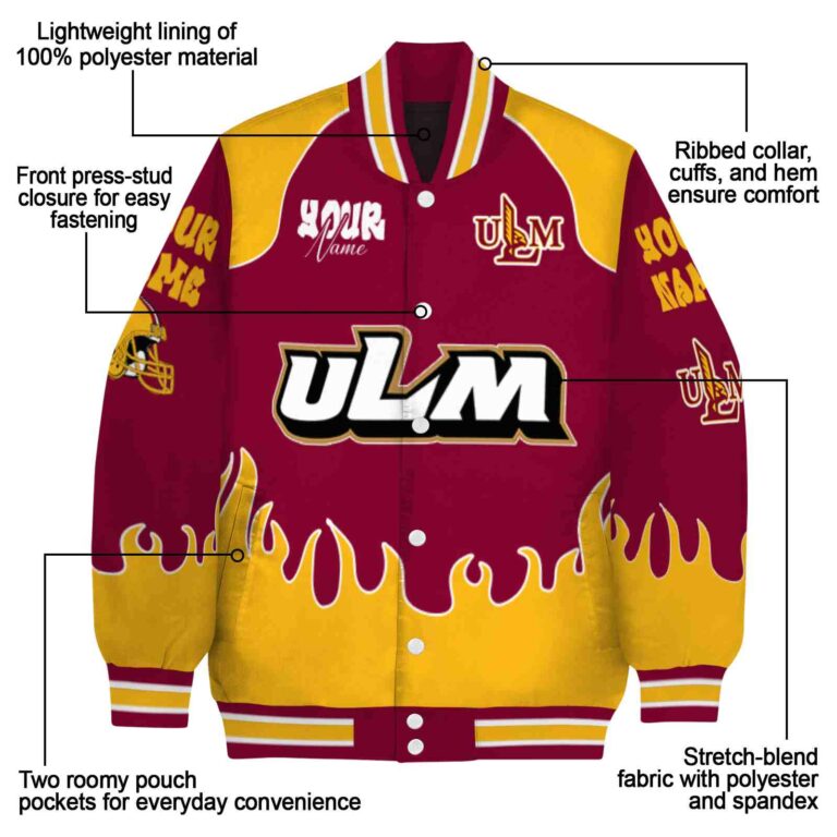 customized louisiana monroe warhawks fire graphic red jacket new arrival