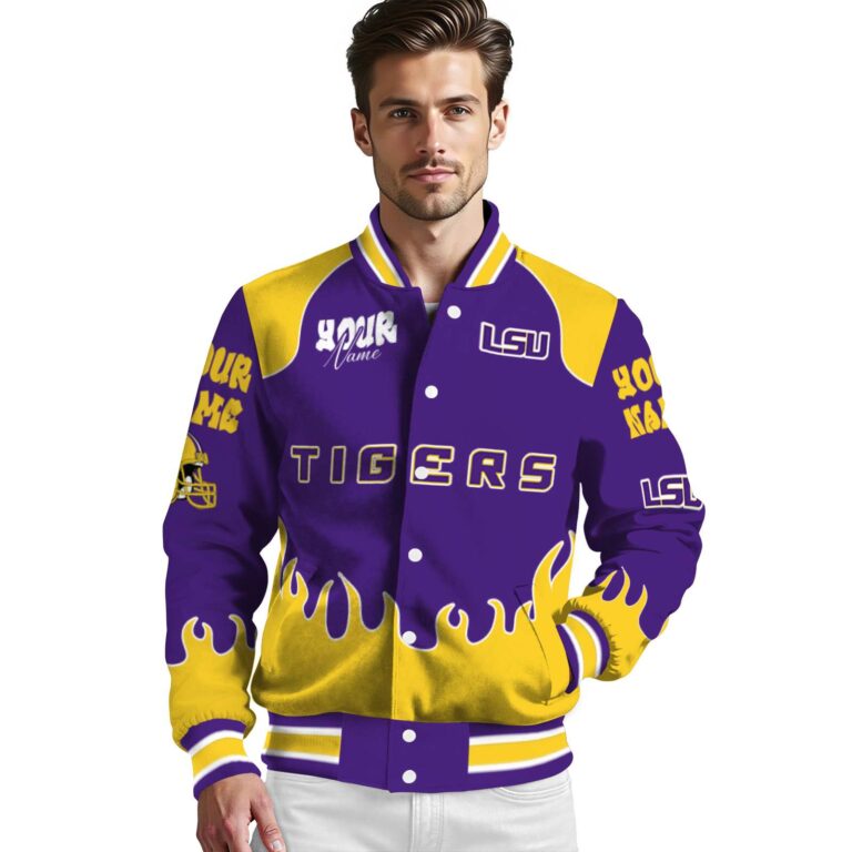 customized lsu tigers fire graphic purple jacket high quality