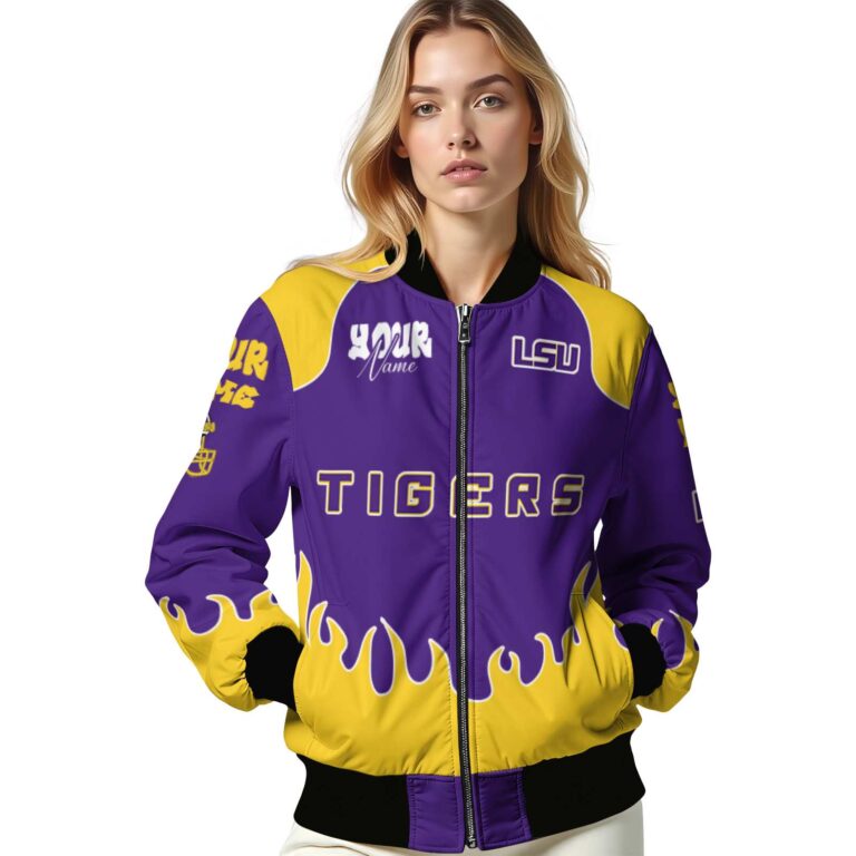 customized lsu tigers fire graphic purple jacket latest model