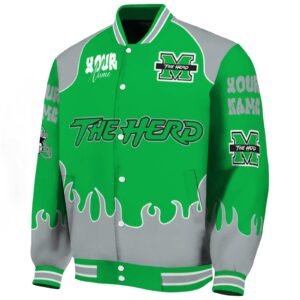 customized marshall thundering herd fire graphic green jacket best selling
