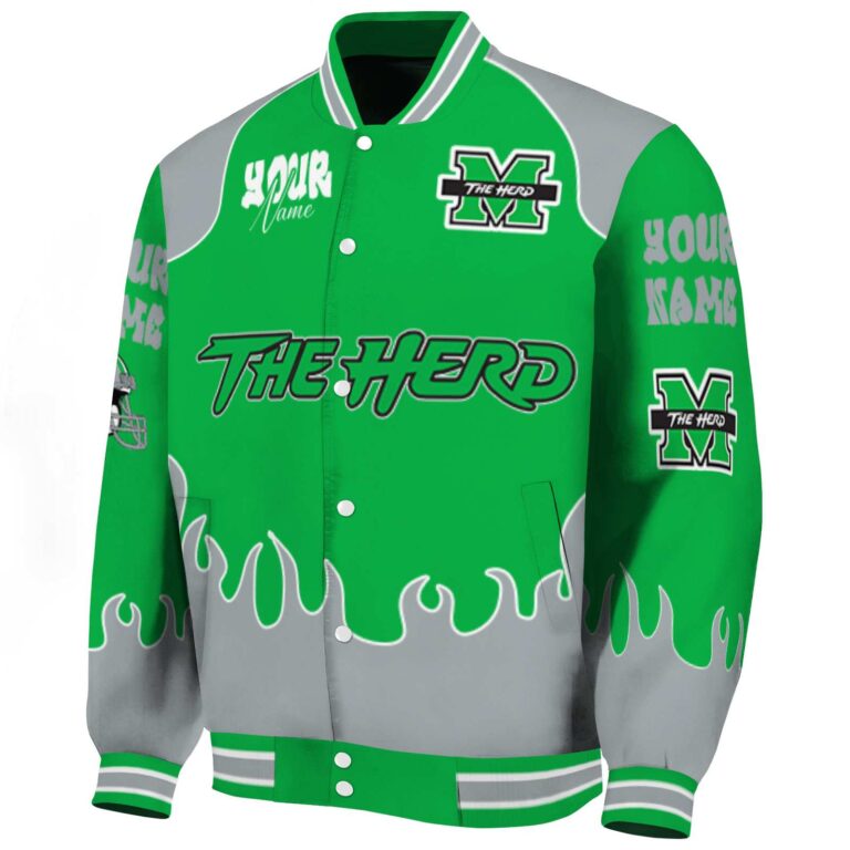 customized marshall thundering herd fire graphic green jacket best selling