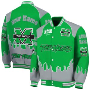 customized marshall thundering herd fire graphic green jacket fashion forward