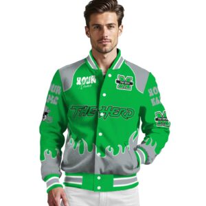 customized marshall thundering herd fire graphic green jacket high quality