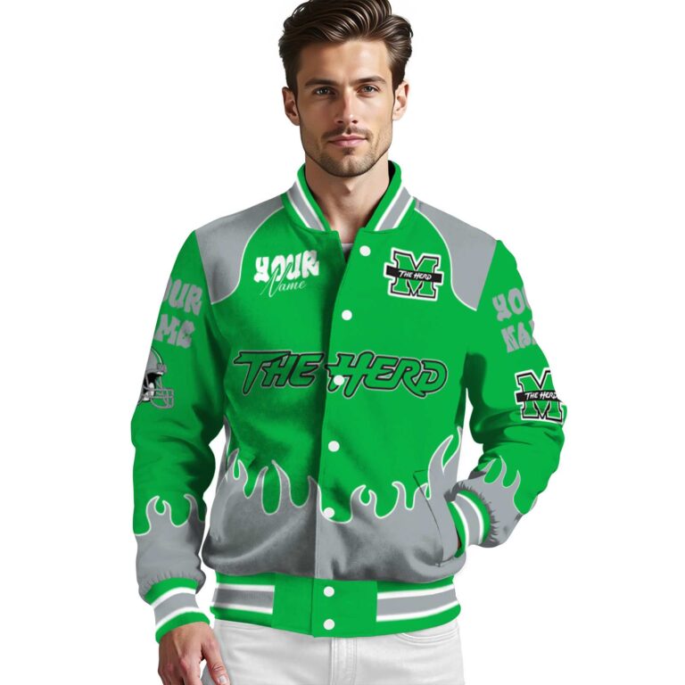 customized marshall thundering herd fire graphic green jacket high quality