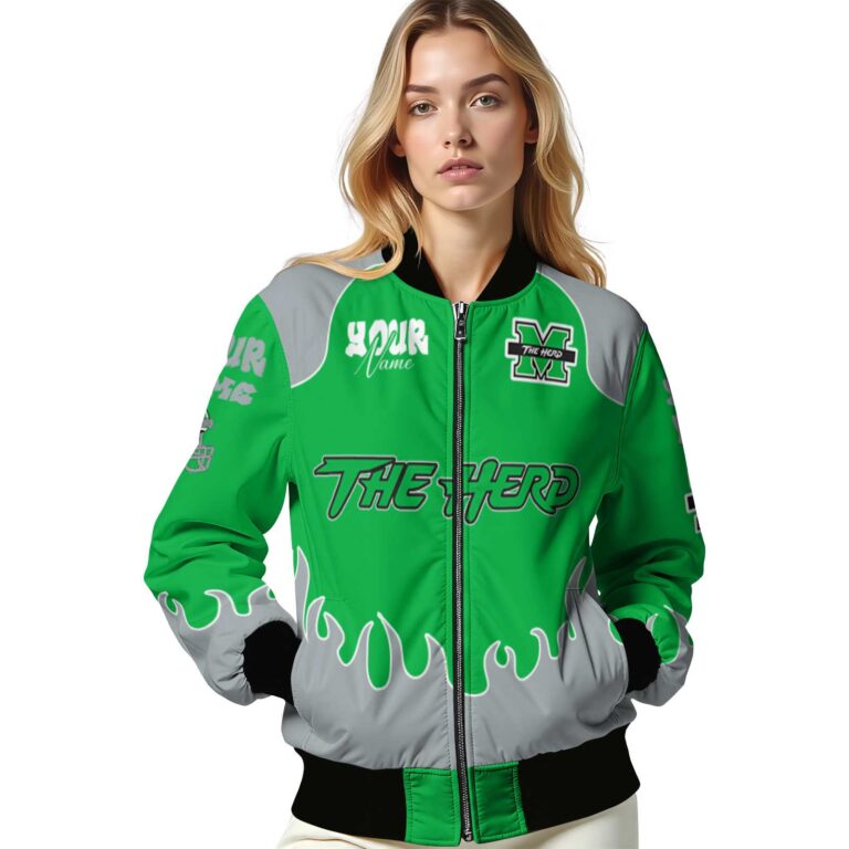 customized marshall thundering herd fire graphic green jacket latest model