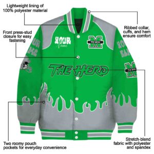customized marshall thundering herd fire graphic green jacket new arrival