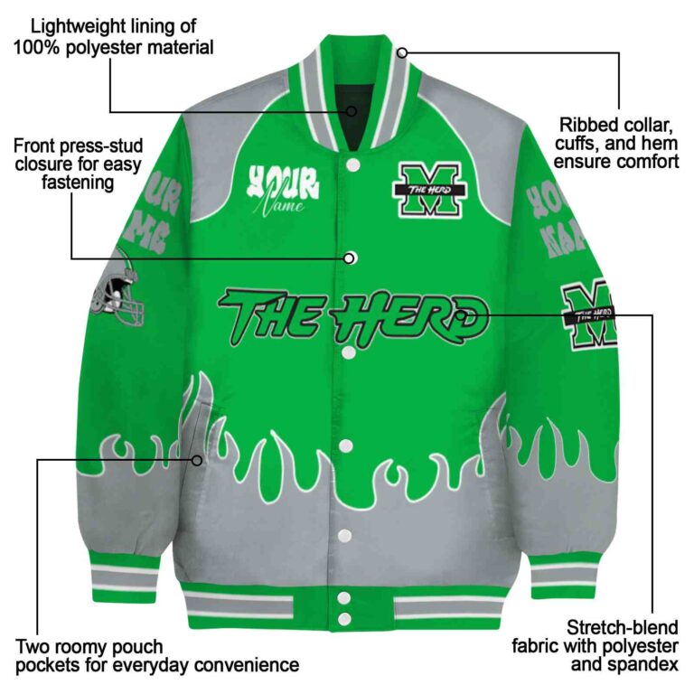 customized marshall thundering herd fire graphic green jacket new arrival