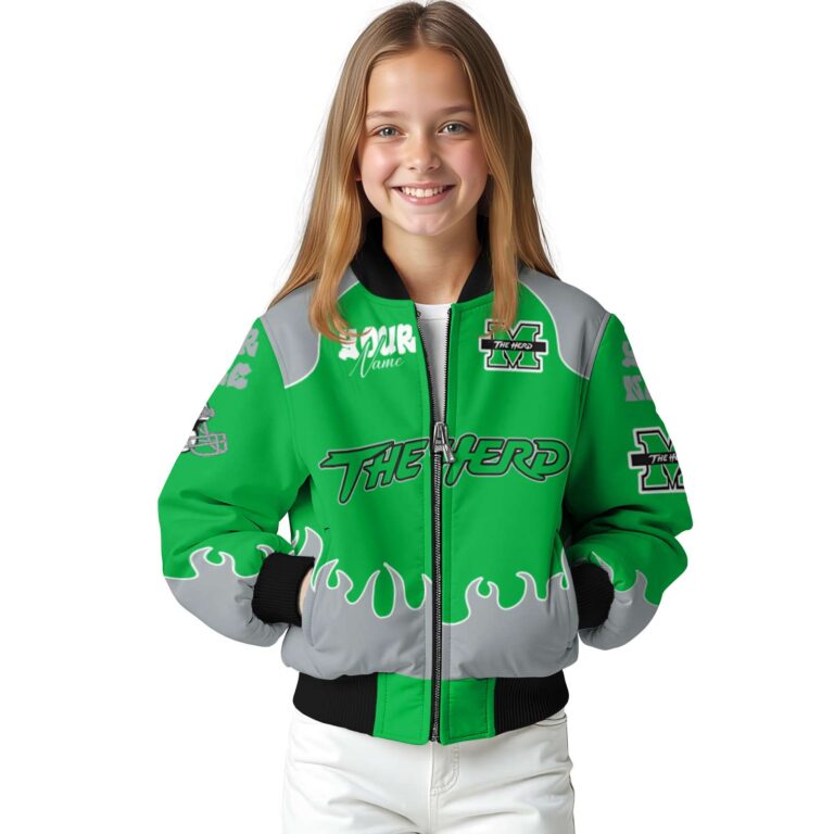customized marshall thundering herd fire graphic green jacket top rated