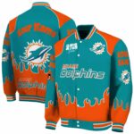 customized miami dolphins fire graphic aqua jacket best selling