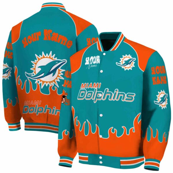 customized miami dolphins fire graphic aqua jacket fashion forward
