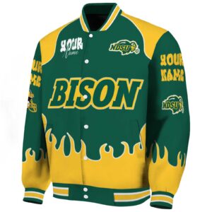 customized north dakota state bison fire graphic green jacket best selling