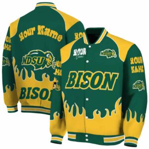 customized north dakota state bison fire graphic green jacket fashion forward