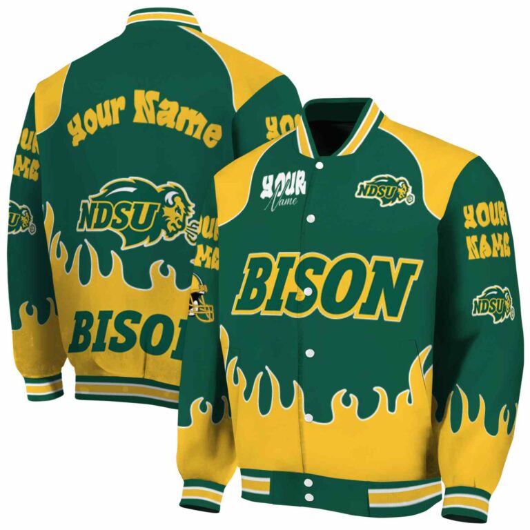 customized north dakota state bison fire graphic green jacket fashion forward