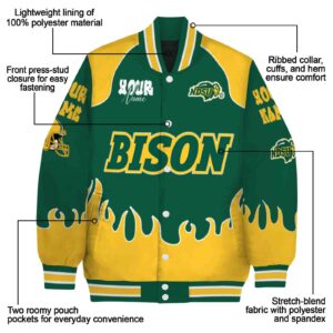 customized north dakota state bison fire graphic green jacket new arrival