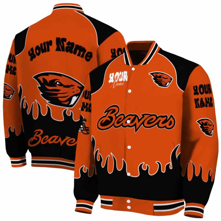 customized oregon state beavers fire graphic orange jacket fashion forward
